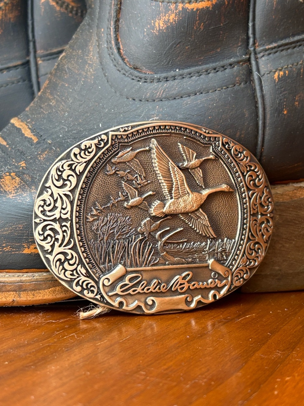 Vintage 1970s Solid Brass Eddie Bauer Belt Buckle